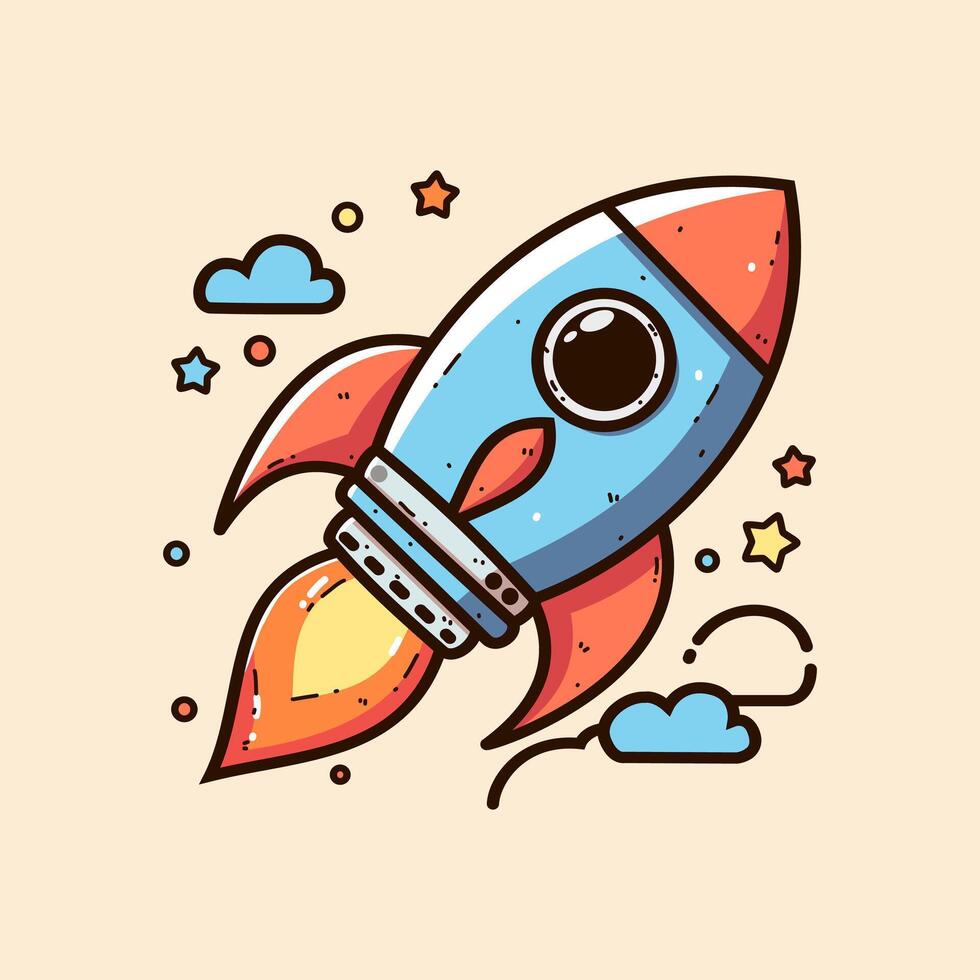 Rocket cartoon in colored style vector