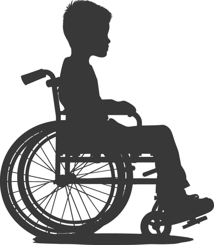 silhouette little boy in a wheelchair full body black color only vector