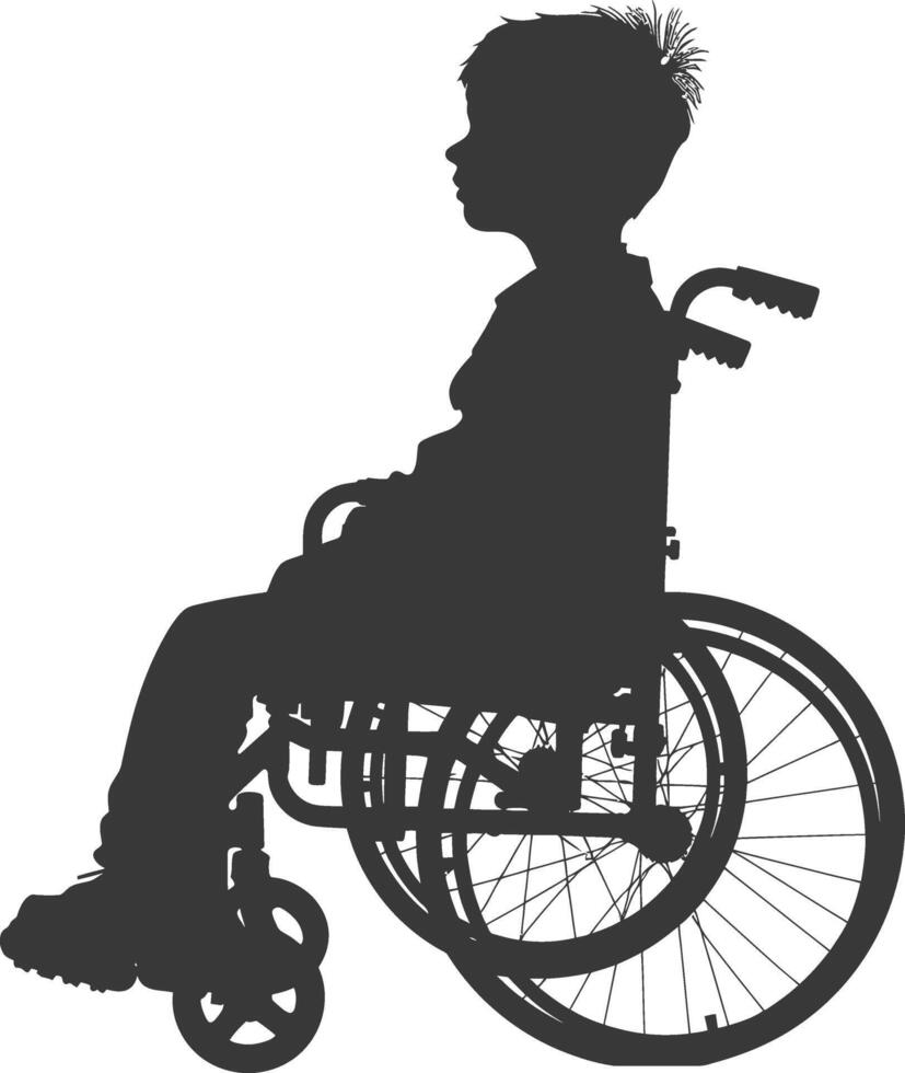 silhouette little boy in a wheelchair full body black color only vector