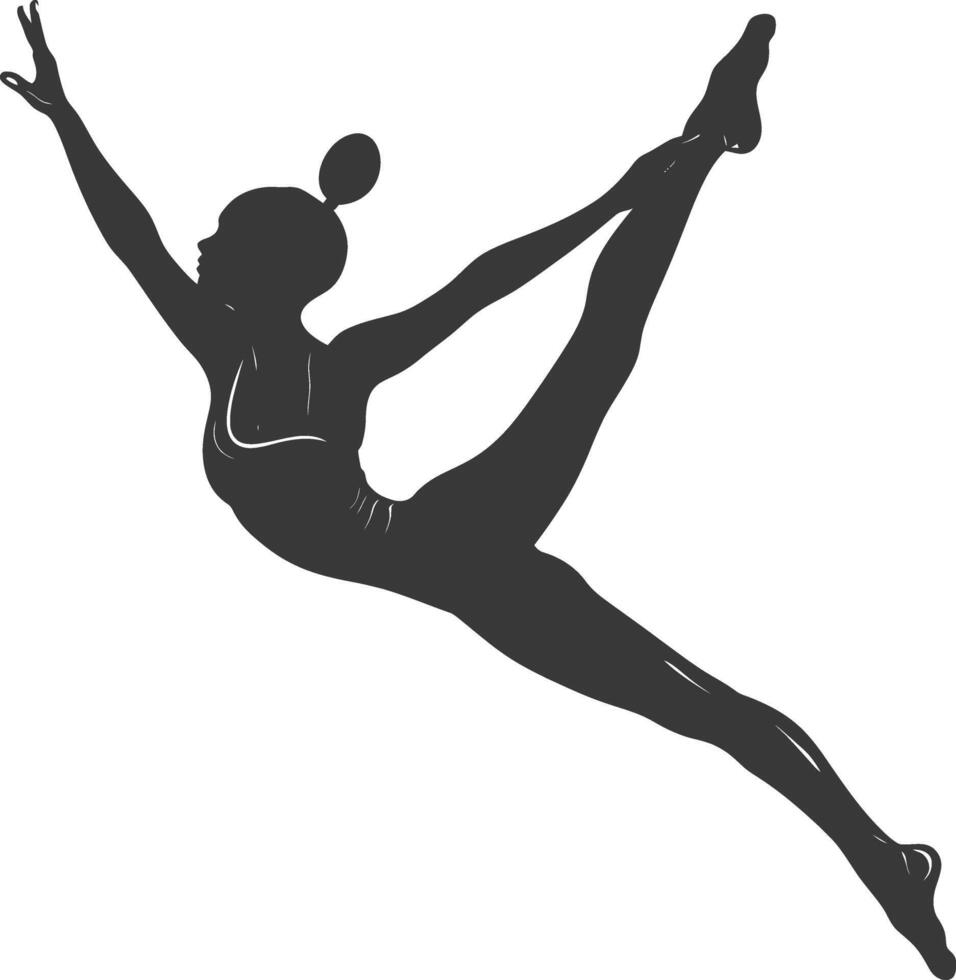 silhouette gymnast athlete woman in action black color only vector