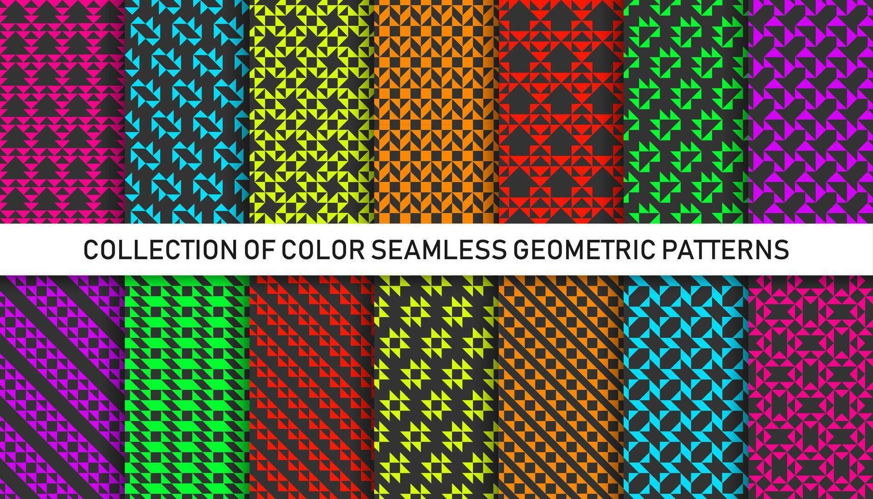Collection of decorative seamless geometric patterns. Fabric bright textures. Abstract repeatable backgrounds vector