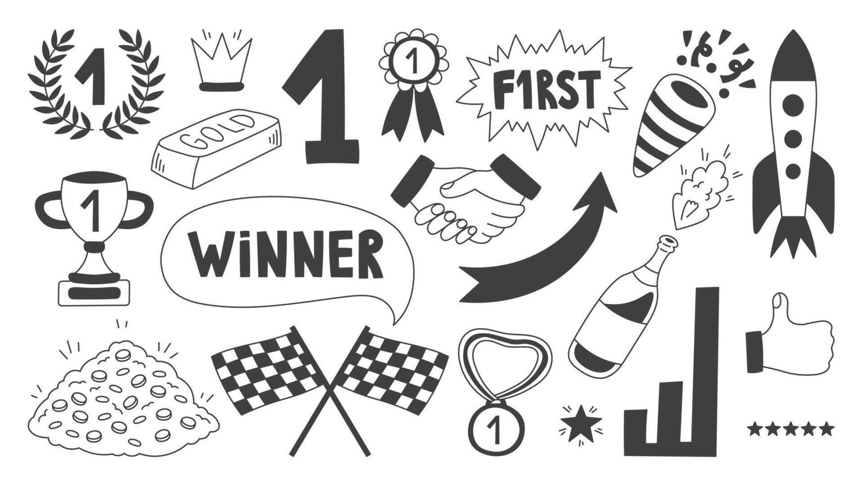 Success Victory Doodle Icons vector