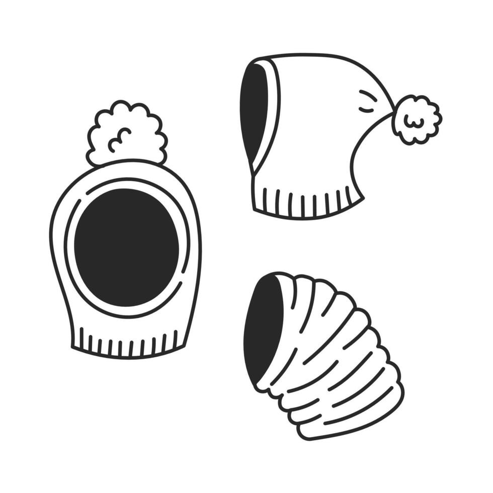 Hood Hat Doodle Icons Set vector