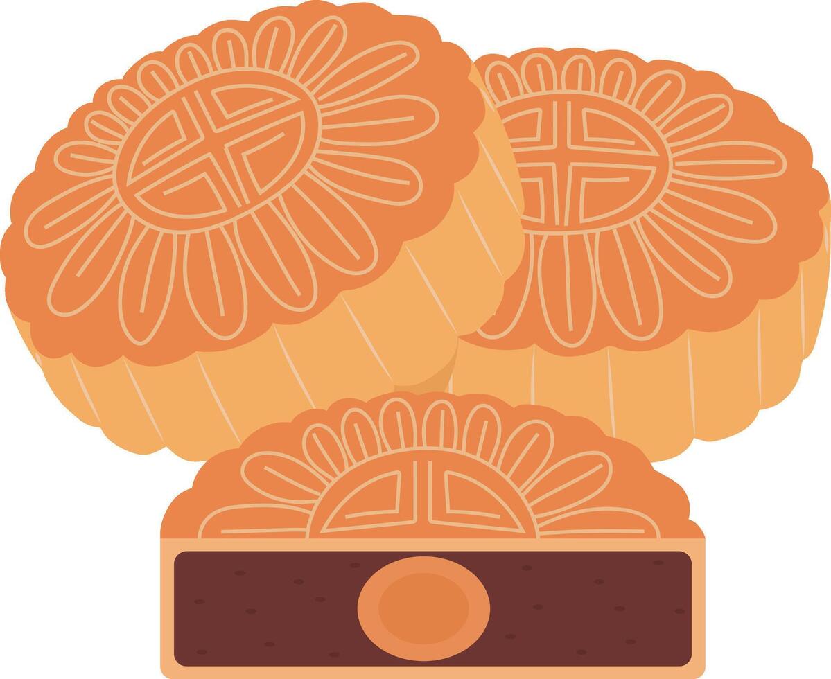 Moon Cake Traditional Dessert Mid Autumn Festival Illustration Graphic Element Art Card vector