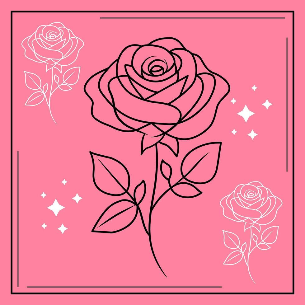 Elegant Rose Flower Symbolizing Love Line Art Outline Minimal Design Soft Petals Illustration vector