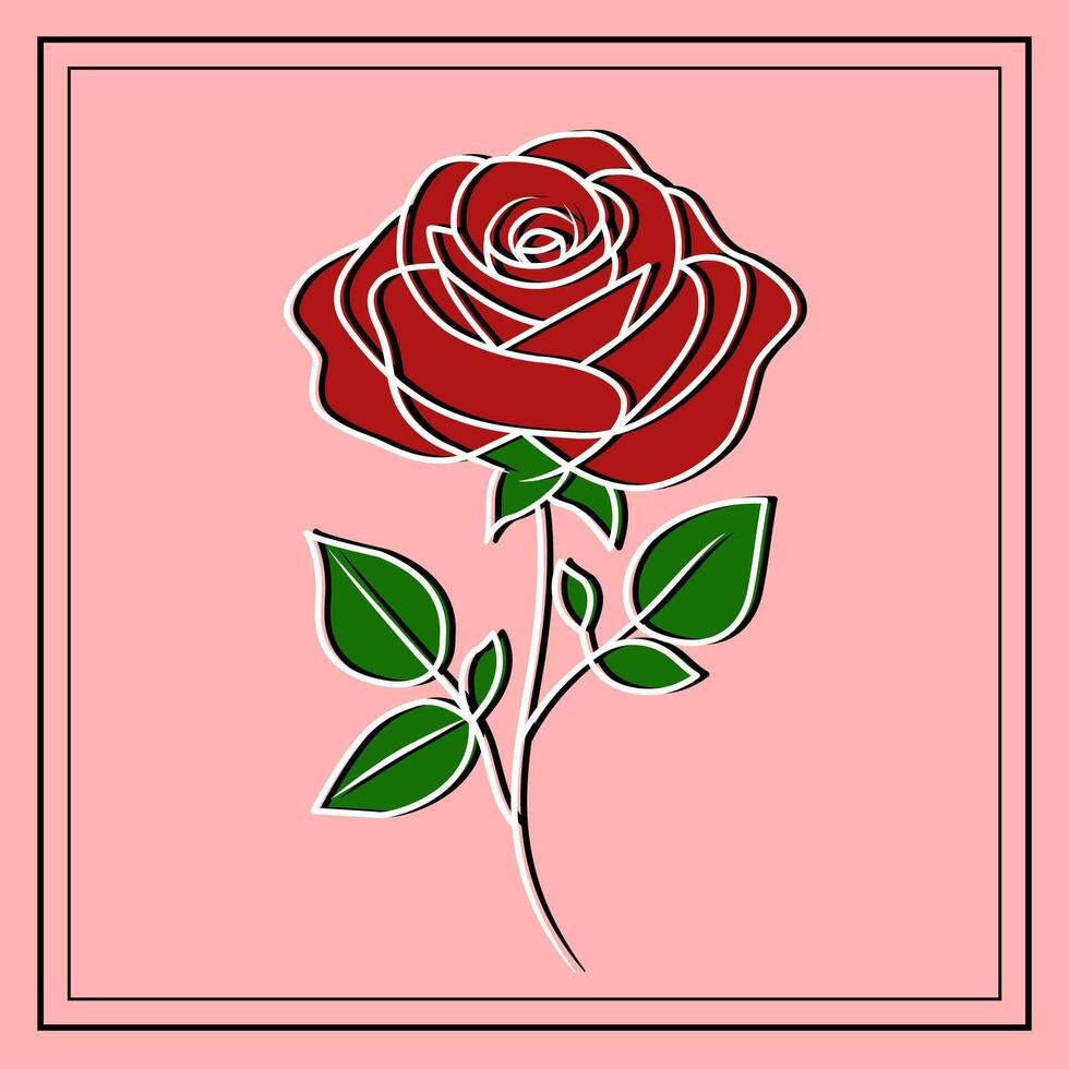 Elegant Red Rose Flower Symbolizing Love Line Art Outline Minimal Soft Petals Illustration vector