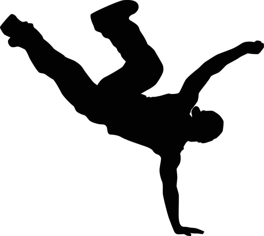 People break dancing silhouette illustration. People posing street dance hip hop in black color. vector