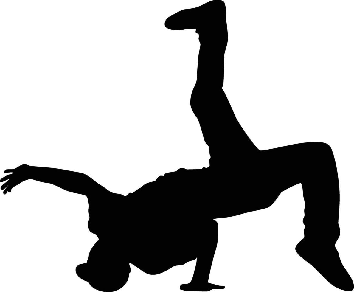 People break dancing silhouette illustration. People posing street dance hip hop in black color. vector