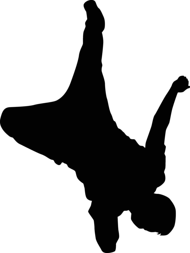 People break dancing silhouette illustration. People posing street dance hip hop in black color. vector