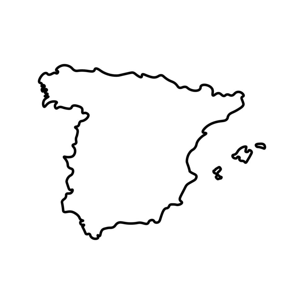 isolated simplified illustration icon with black line silhouette of Spain map. White background vector