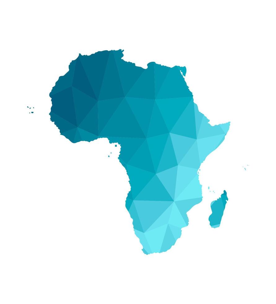 isolated simplified map of Africa Continent. Blue gradient silhouettes, white background. Low poly style. vector