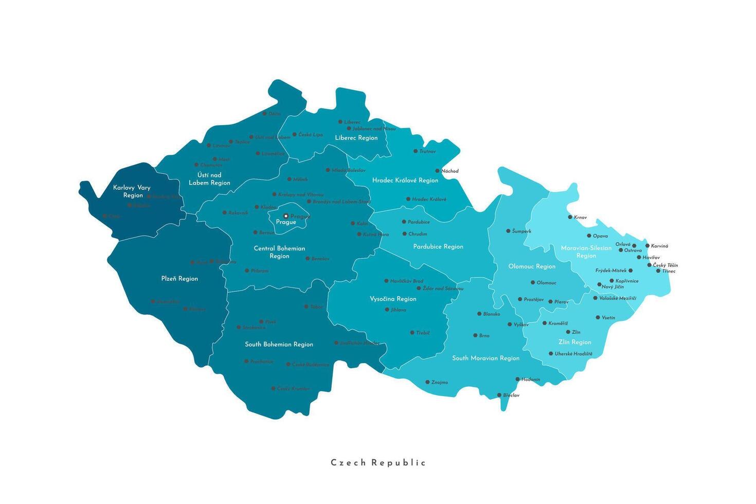 modern isolated illustration. Simplified administrative map of Czech Republic. Names of capital, cities and regions vector