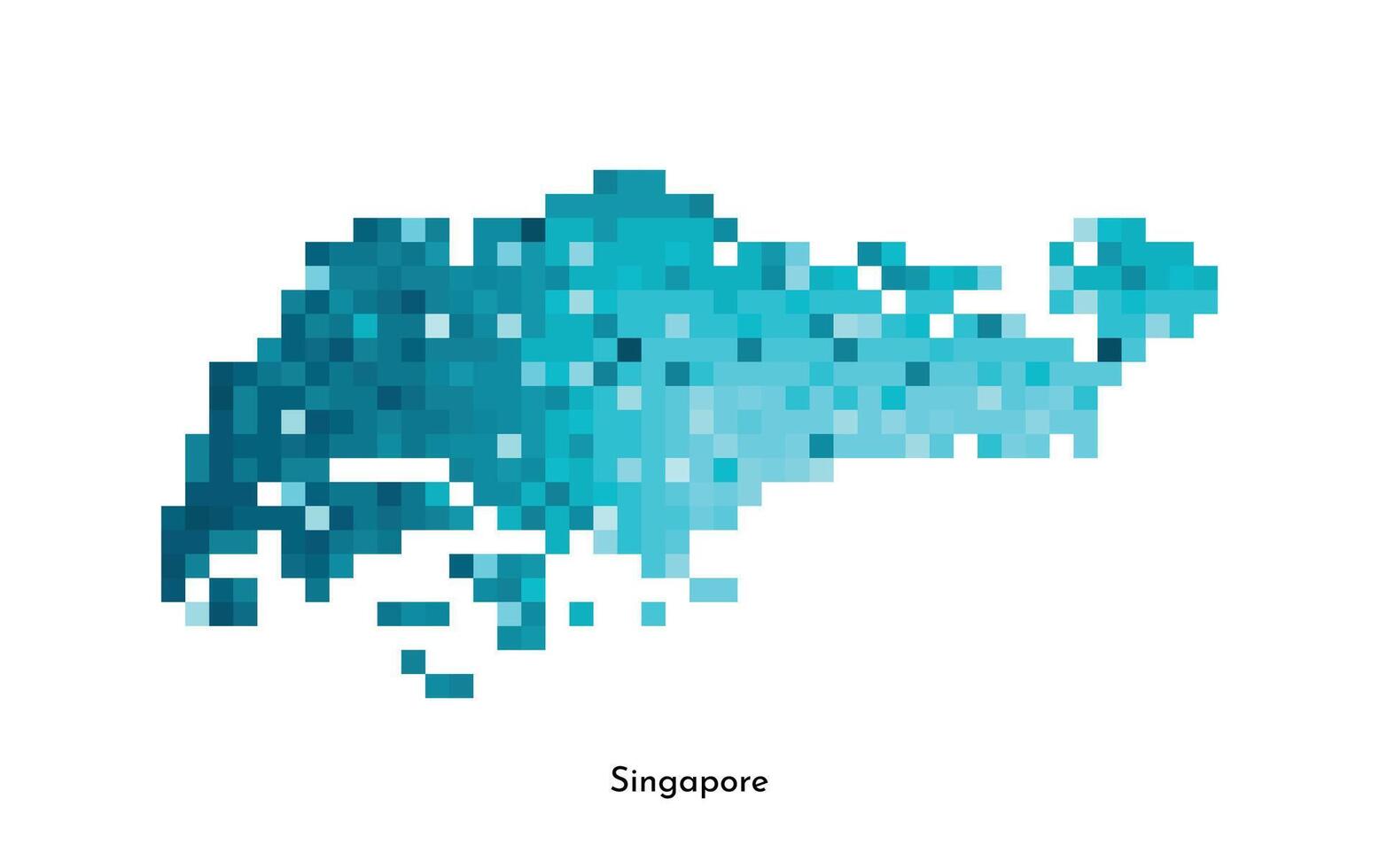 isolated geometric illustration with simple icy blue shape of Singapore map. Pixel art style for NFT template. Dotted logo with gradient texture for design on white background vector