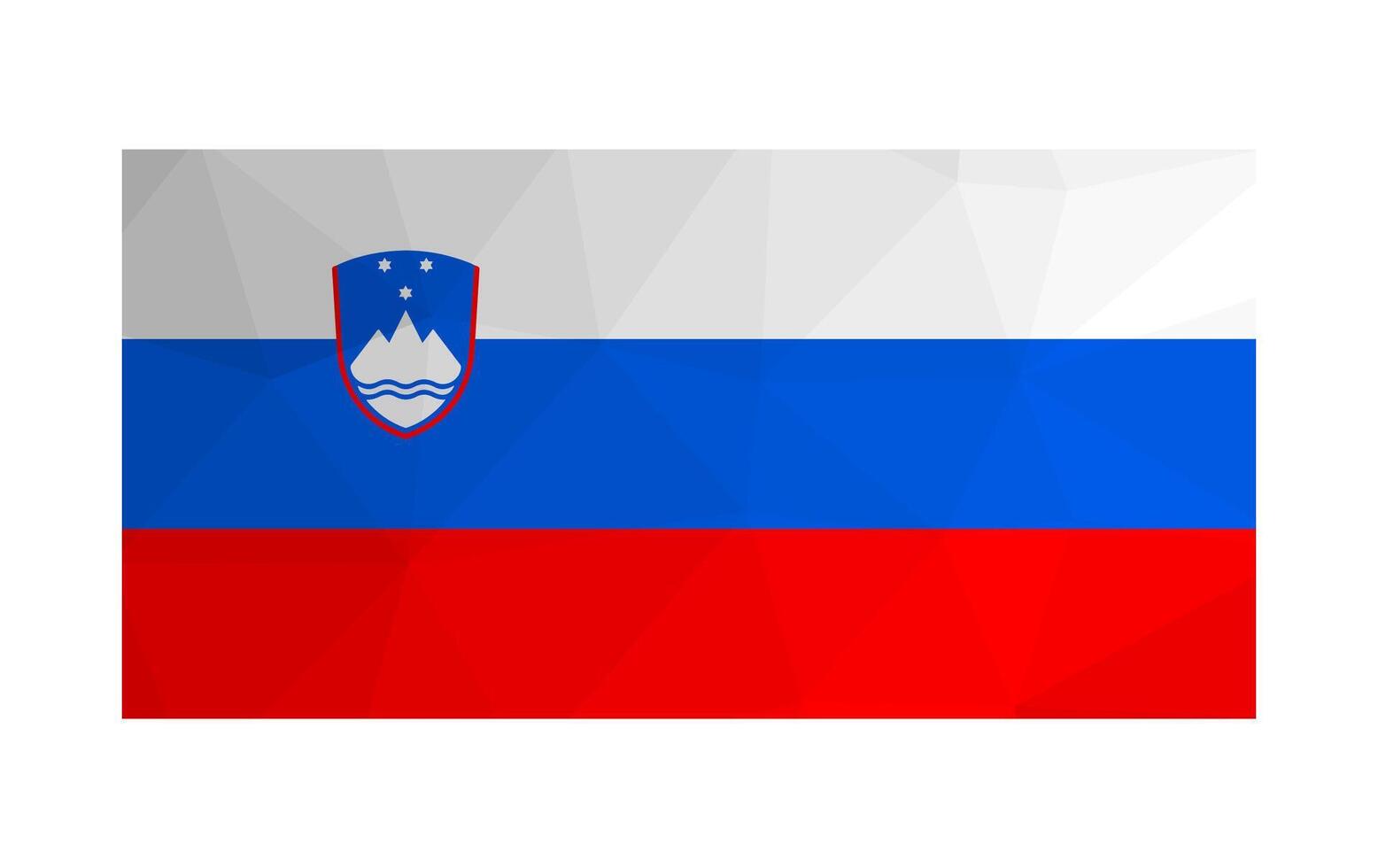 isolated illustration. National Slovenian flag with bands of white, blue, red and Coat of arms. Official symbol of Slovenia. Creative design in low poly style with triangular shapes vector