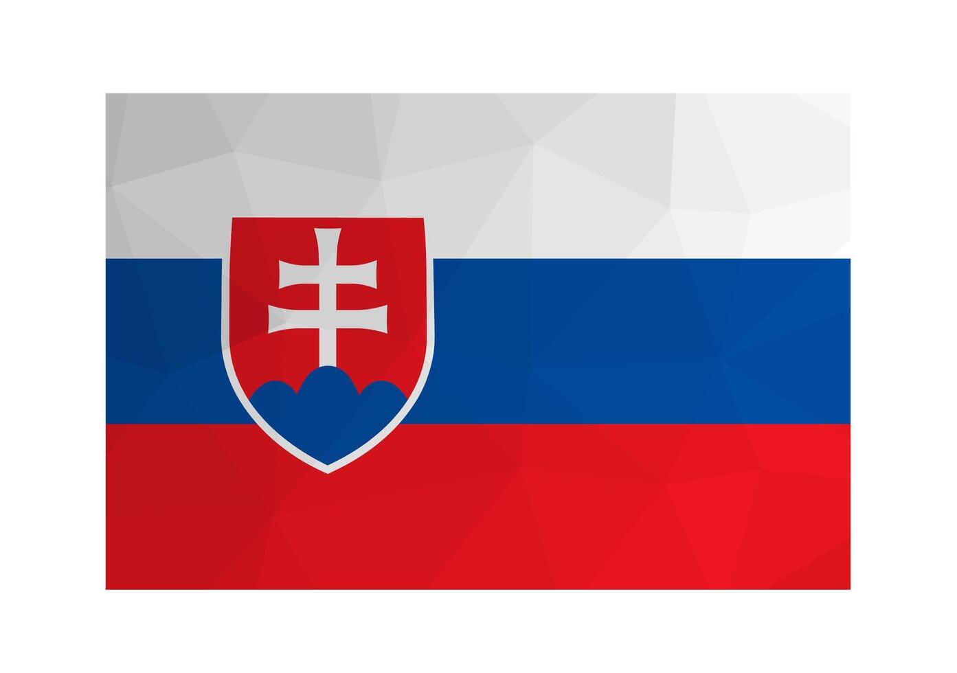isolated illustration. National Slovak flag with bands of white, blue, red and arms. Official symbol of Slovakia. Creative design in low poly style with triangular shapes. Gradient effect. vector