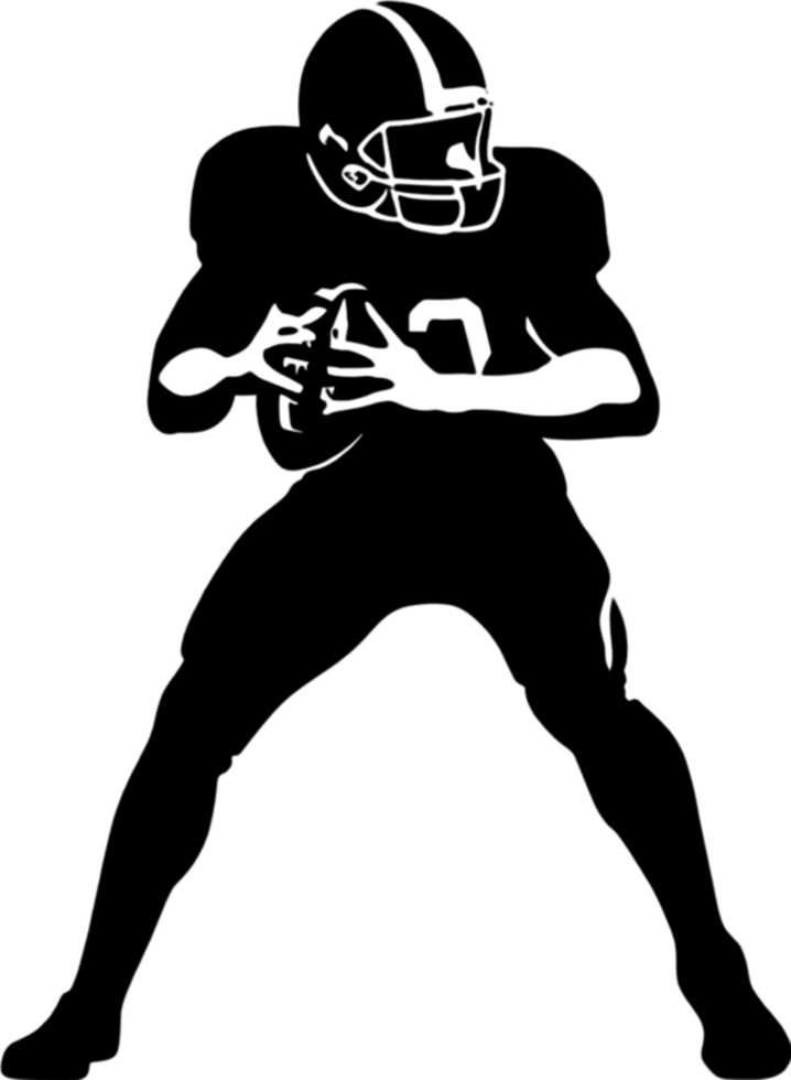 Dynamic silhouette of an American football player running. png