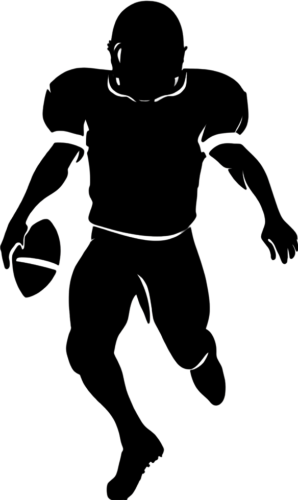 Dynamic silhouette of an American football player running. png