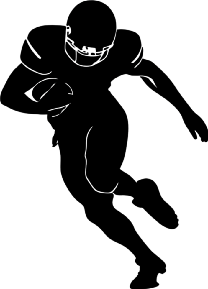Dynamic silhouette of an American football player running. png
