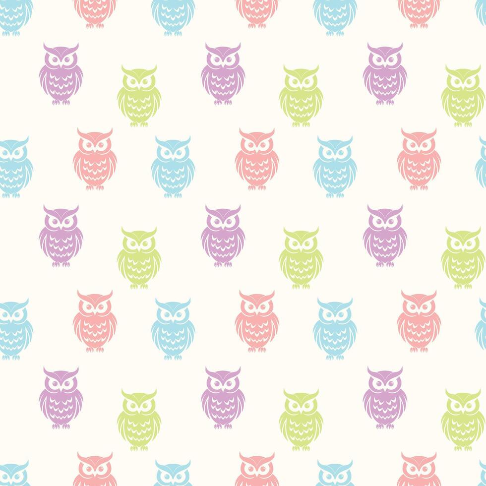 Colored Owls Look Out Seamless Pattern Design vector