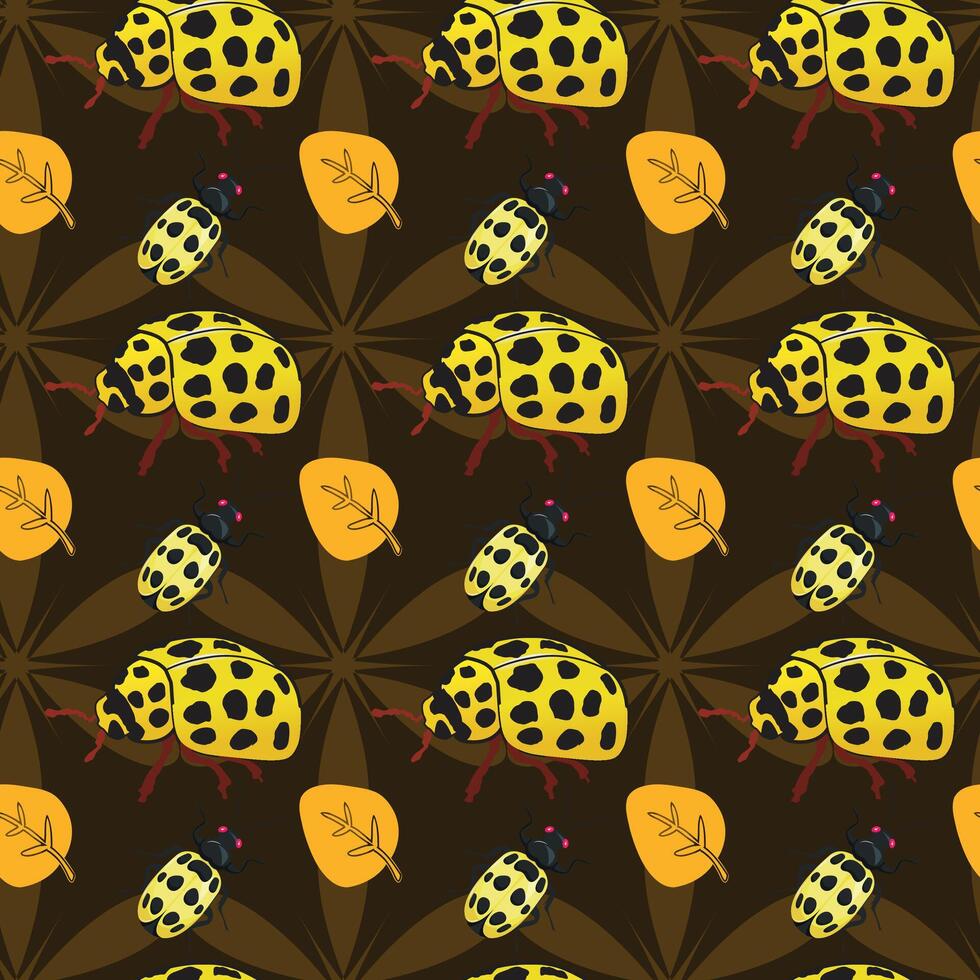Ladybugs With Leaves Seamless Pattern Design vector