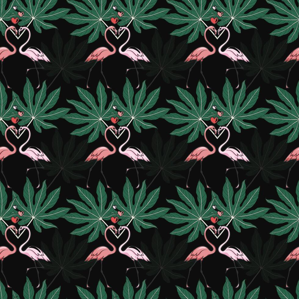 Flamingos In Palm Beach Seamless Pattern Design vector