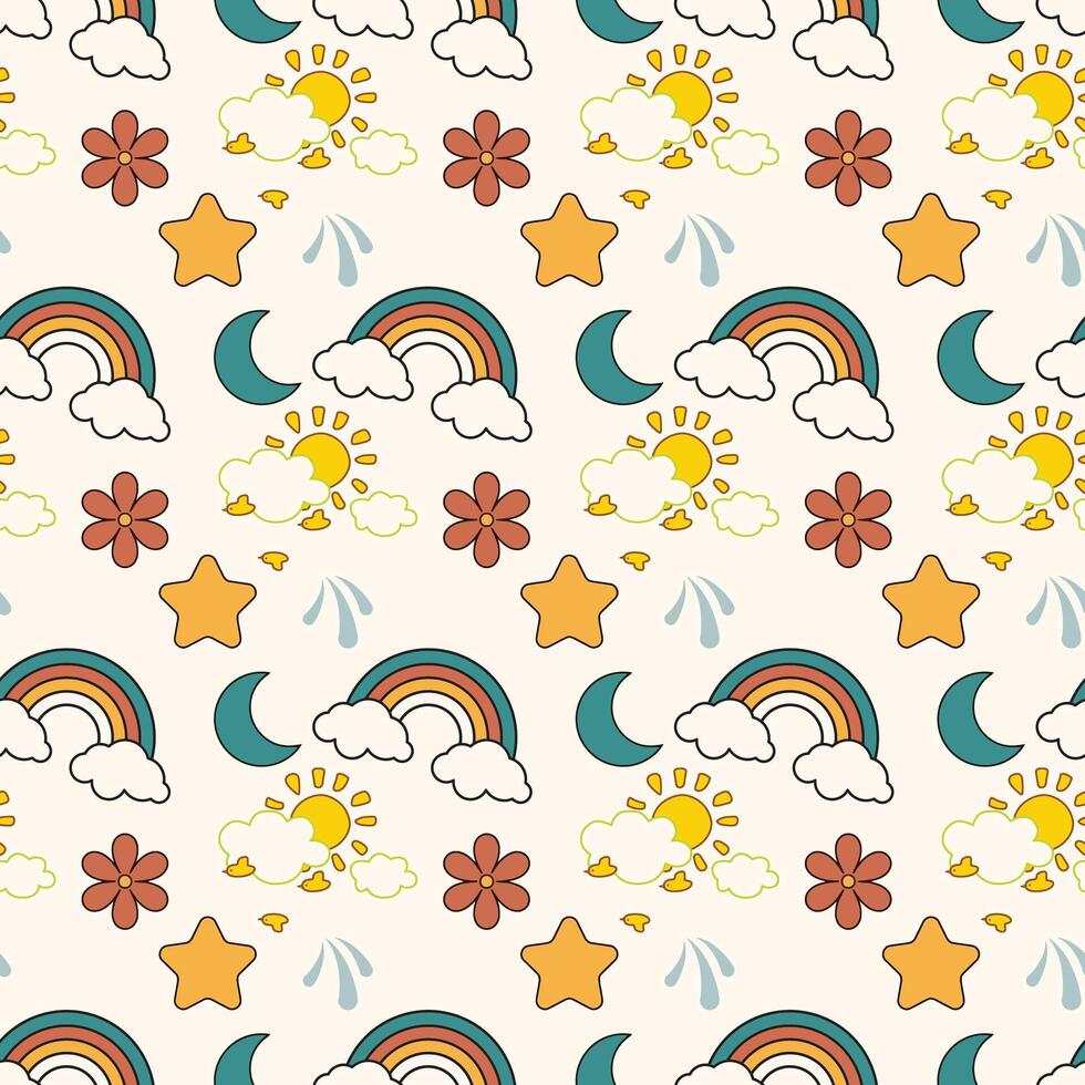 A Day Passes By Seamless Pattern Design vector