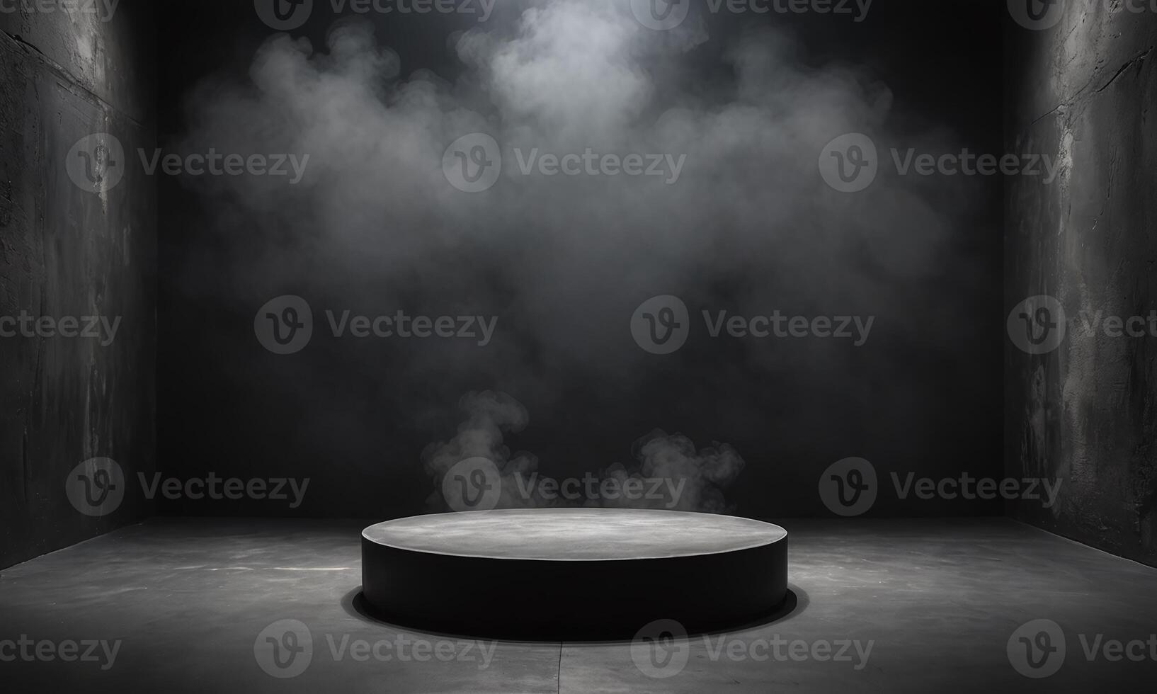 Podium black dark smoke background product platform abstract stage texture fog spotlight photo