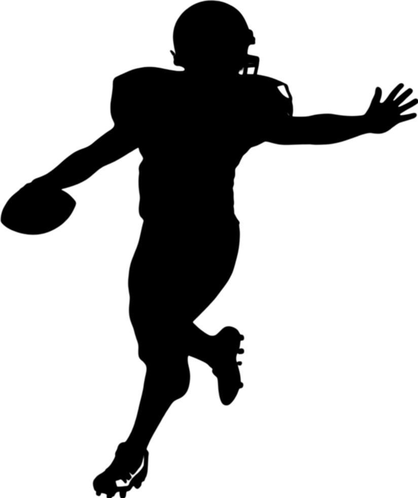 Dynamic silhouette of an American football player running. png