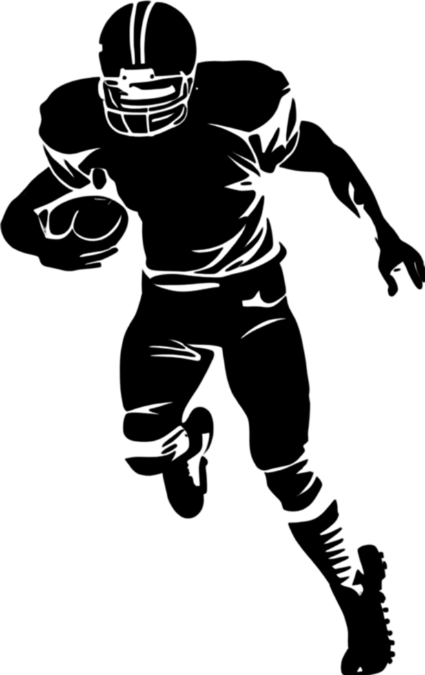 Dynamic silhouette of an American football player running. png