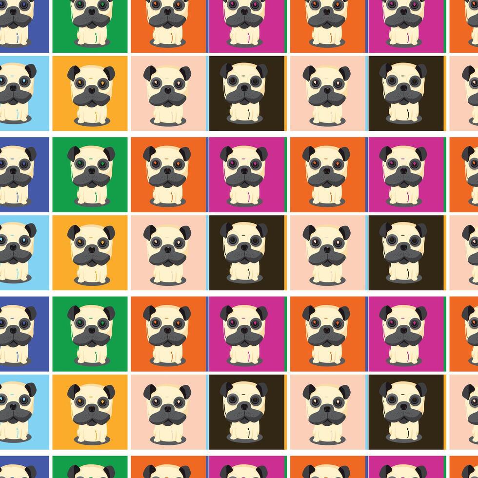 Popart Pug Puppy Seamless Pattern Design vector