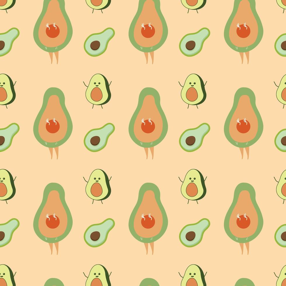 Cute Avocados Seamless Pattern Design vector