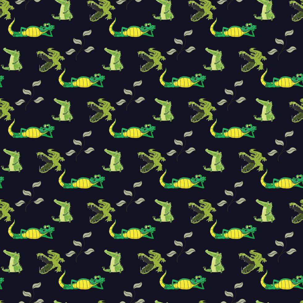 Crocodile cute green and blue kids pattern design vector