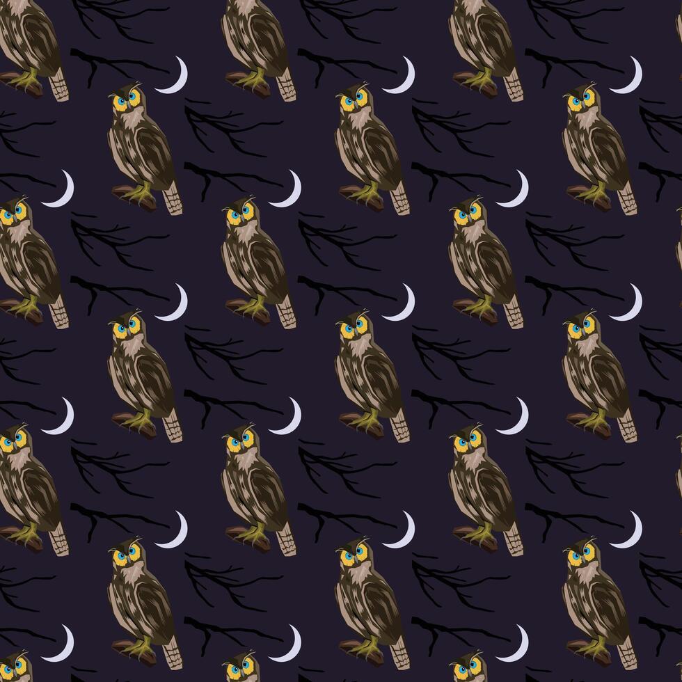 Wise Owls Seamless Pattern Design vector