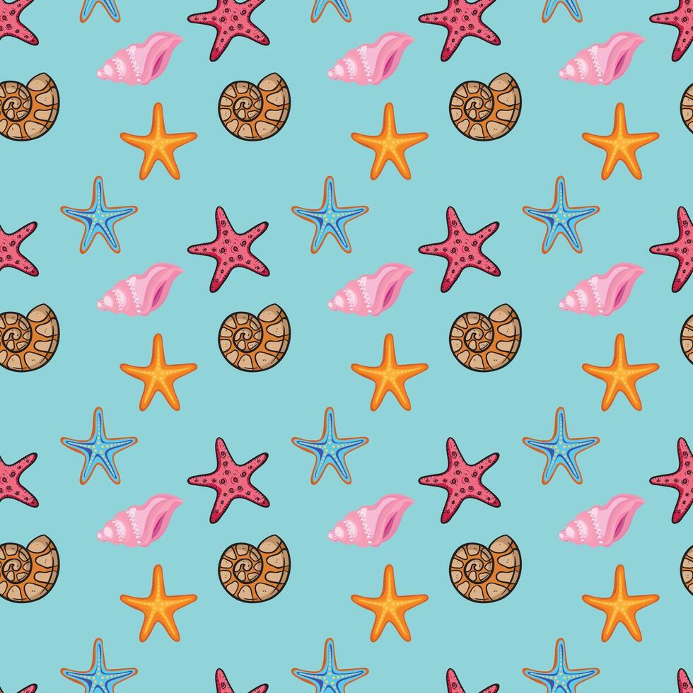 Sea Shell And Starfish Seamless Pattern Design vector