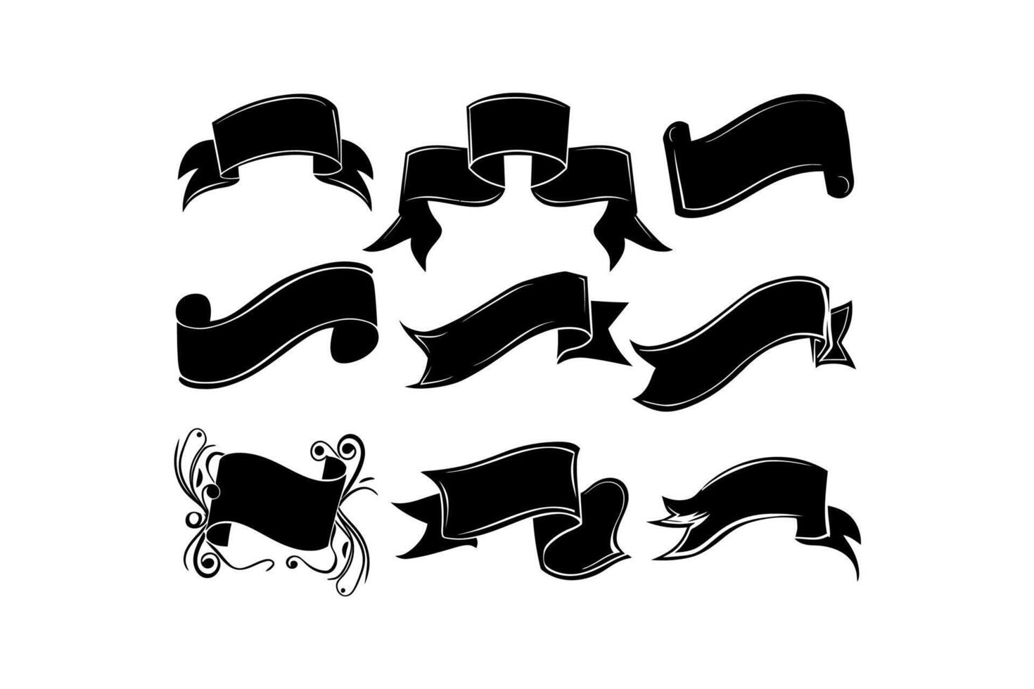 Collection of Black Banner and Ribbon Designs vector