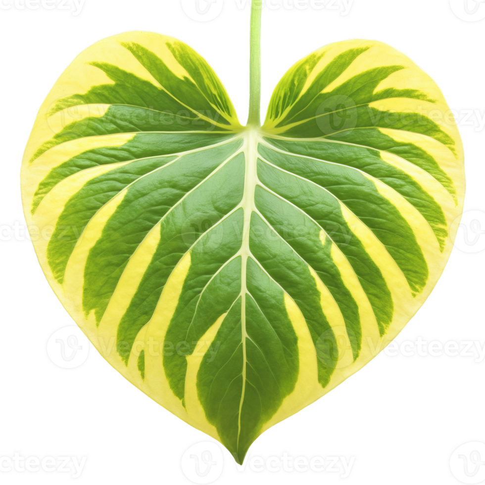 Pothos leaf heart shaped leaf with green and yellow variegation and wavy edges Epipremnum aureum png