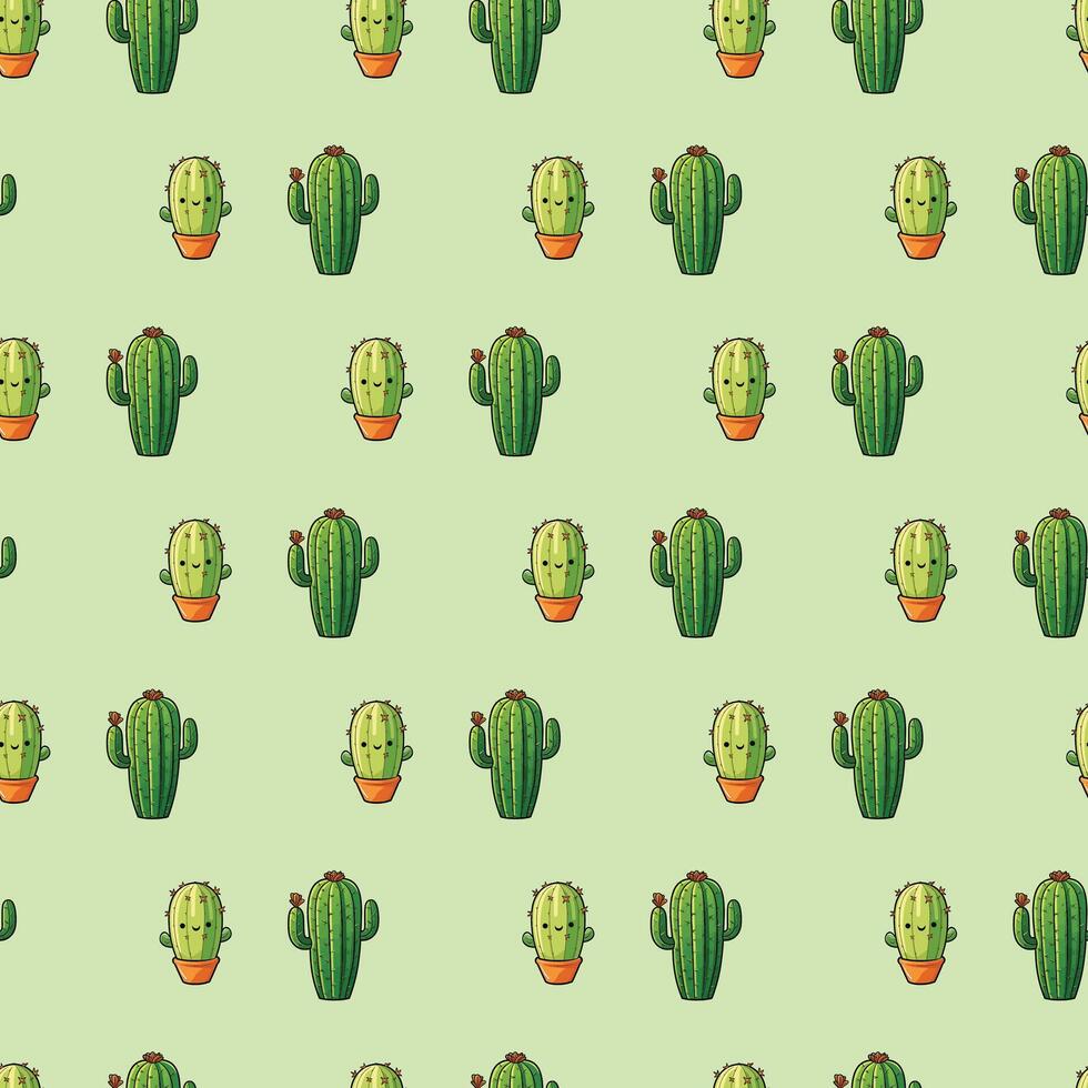 Cactus In Pot Seamless Pattern Design vector