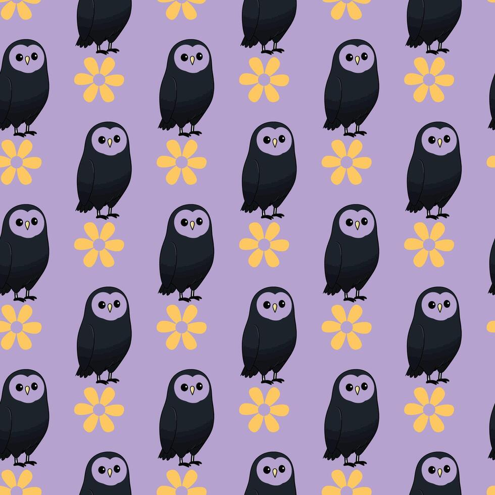 Flower-Owls Seamless Pattern Design vector