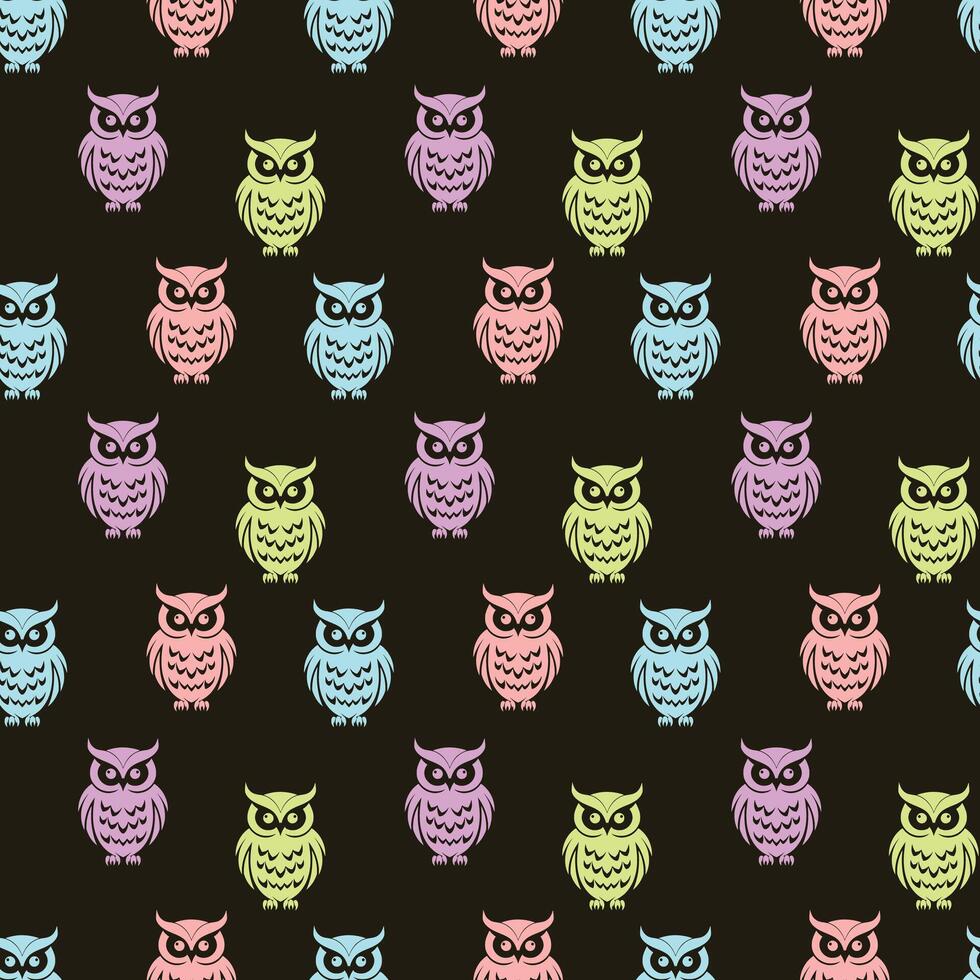 Colored Owls Look Out Seamless Pattern Design vector