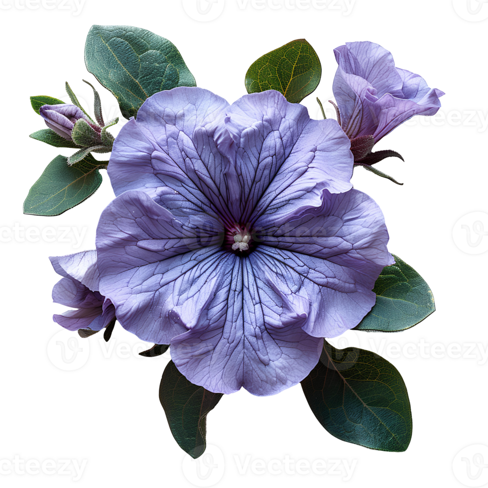 Purple petunia flower. Purple petunia flower top view isolated. Summer flower petunia flat lay. Summertime bloom png