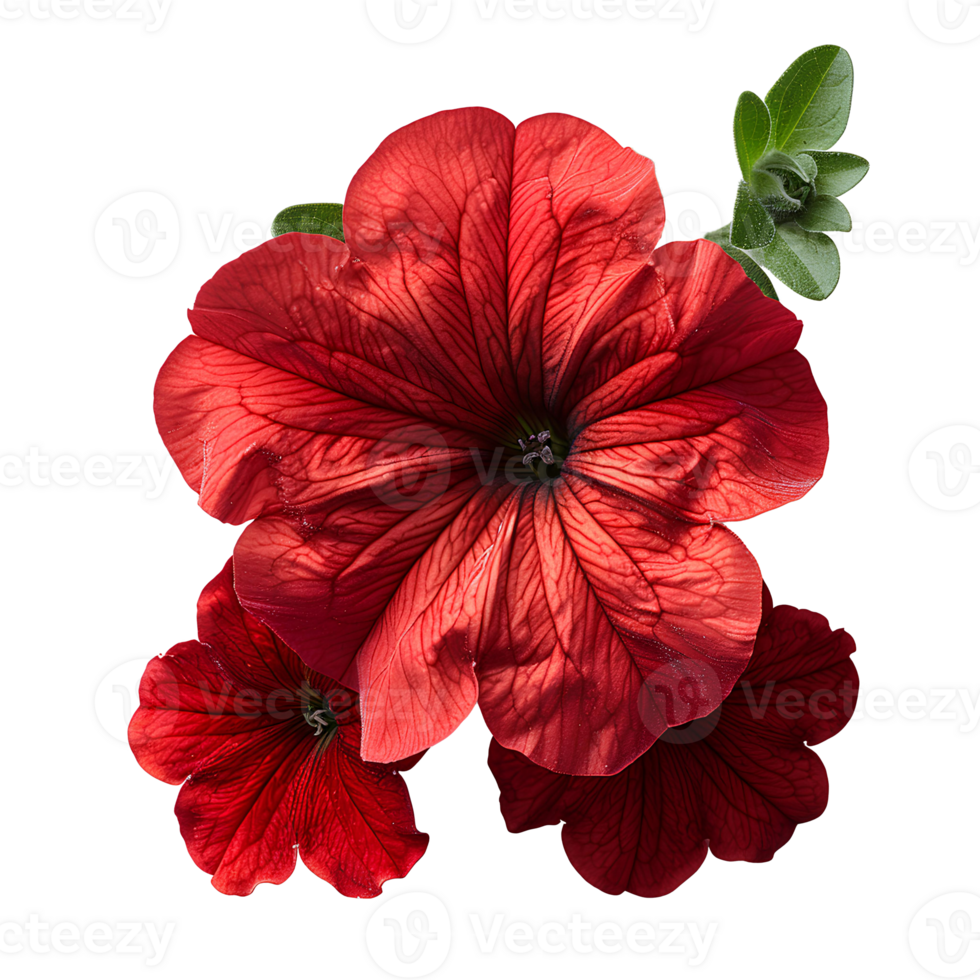 Red petunia flower. Red petunia flower top view isolated. Summer flower petunia flat lay. Summertime bloom png