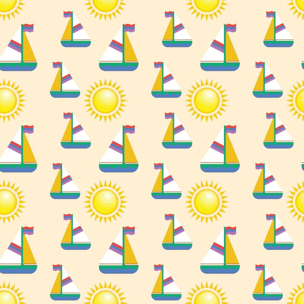 Paper boat goes into sunset Seamless Pattern Design vector