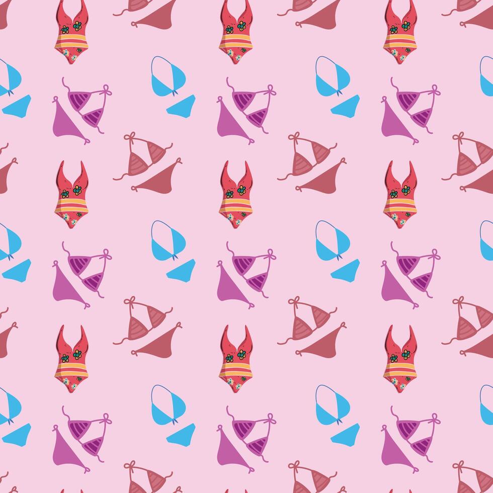 Bikini pattern. Women beach swimsuit background art vector