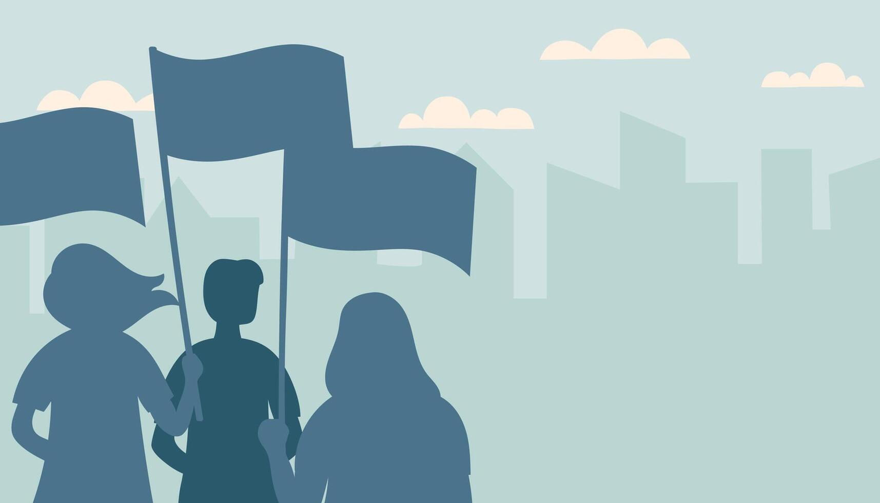 Memorial day and Independence day concept. Demonstration concept. The concept of equal rights. Silhouettes of people holding flags. vector