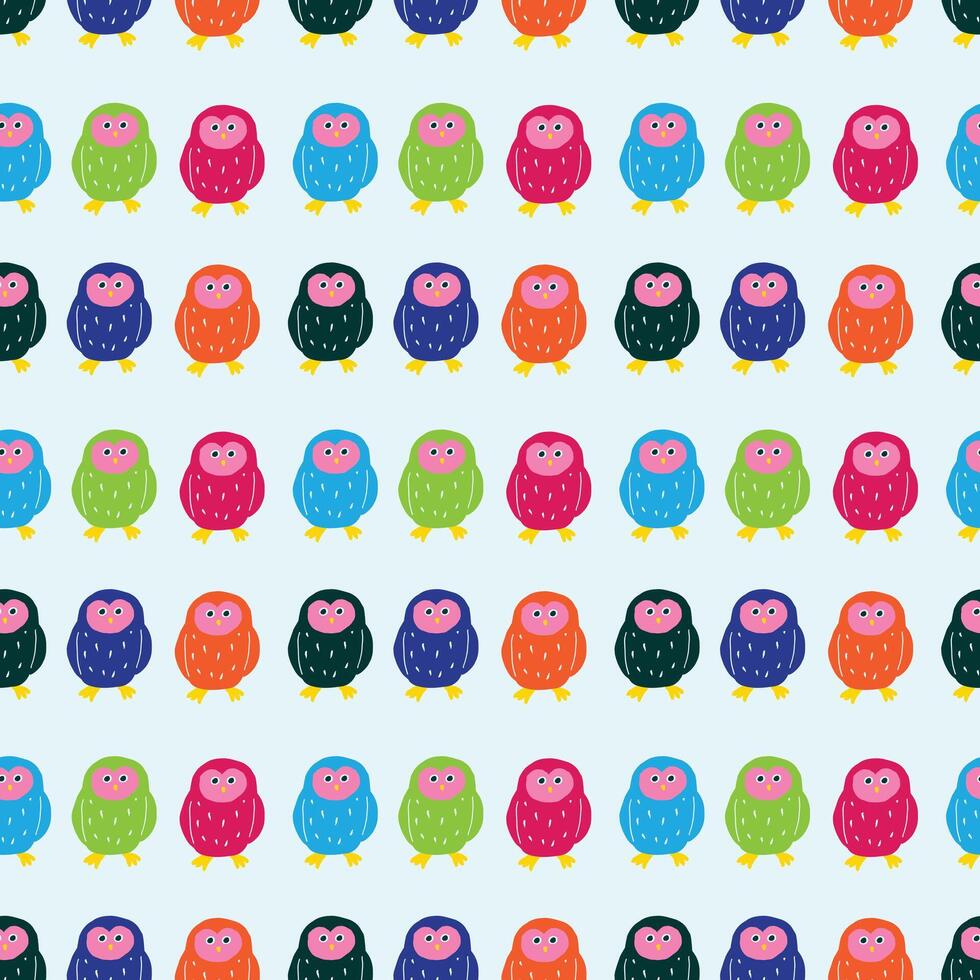Owls In A Row Seamless Pattern Design vector