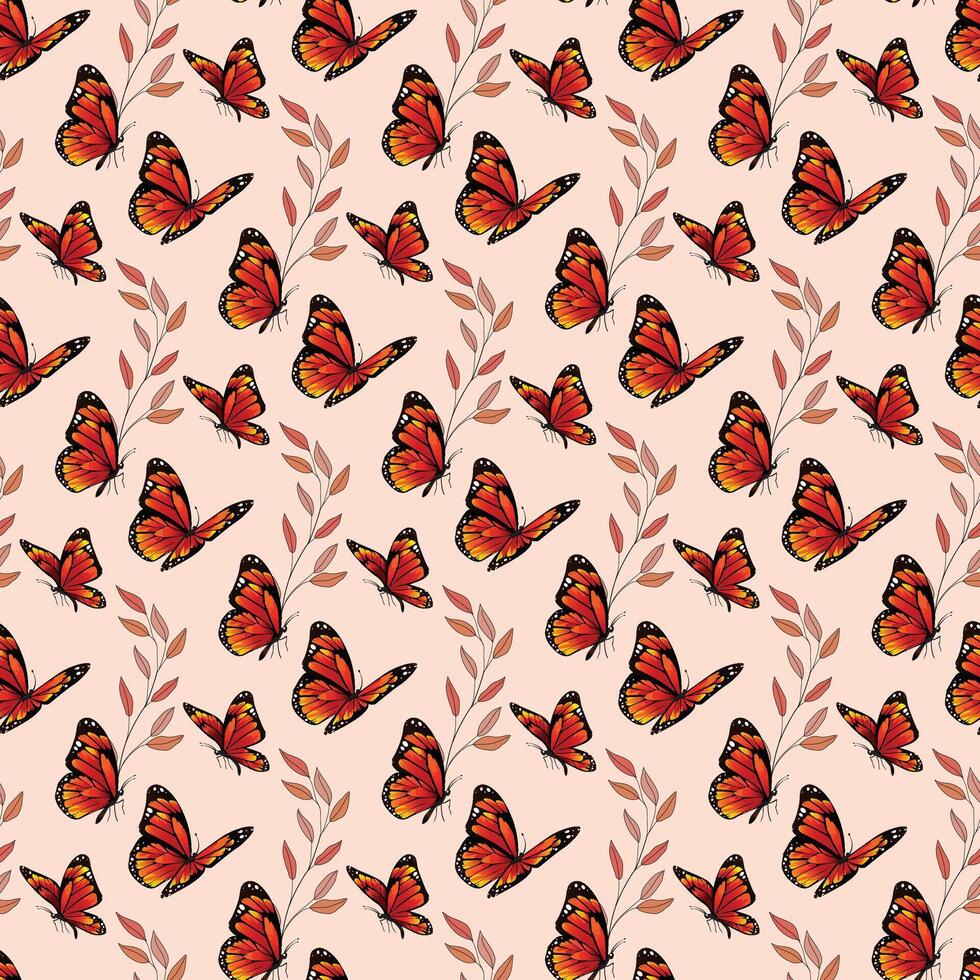 Monarch Summer Garden Seamless Pattern Design vector