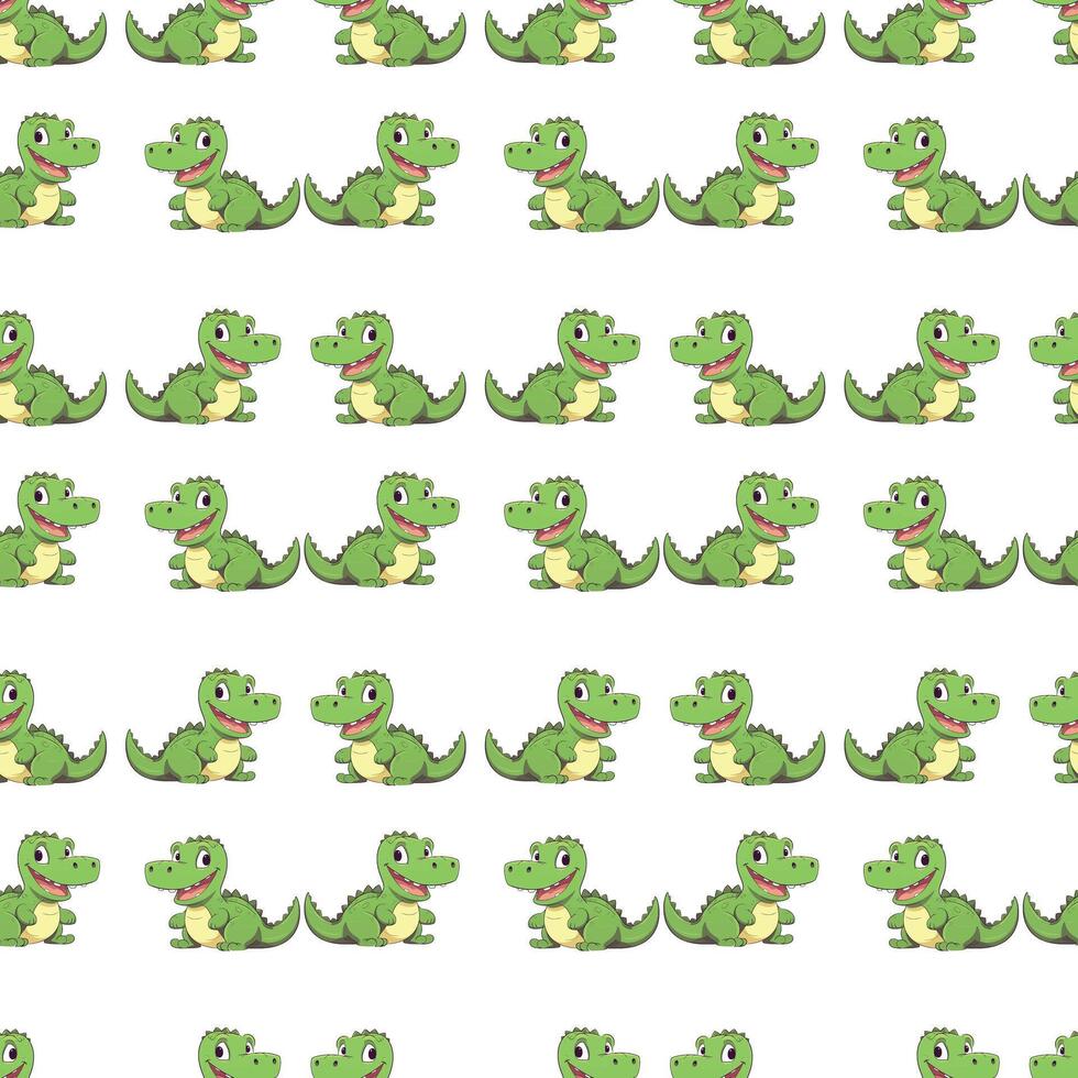 Seamless green and blue cute crocodile cartoon fabric textile pattern vector