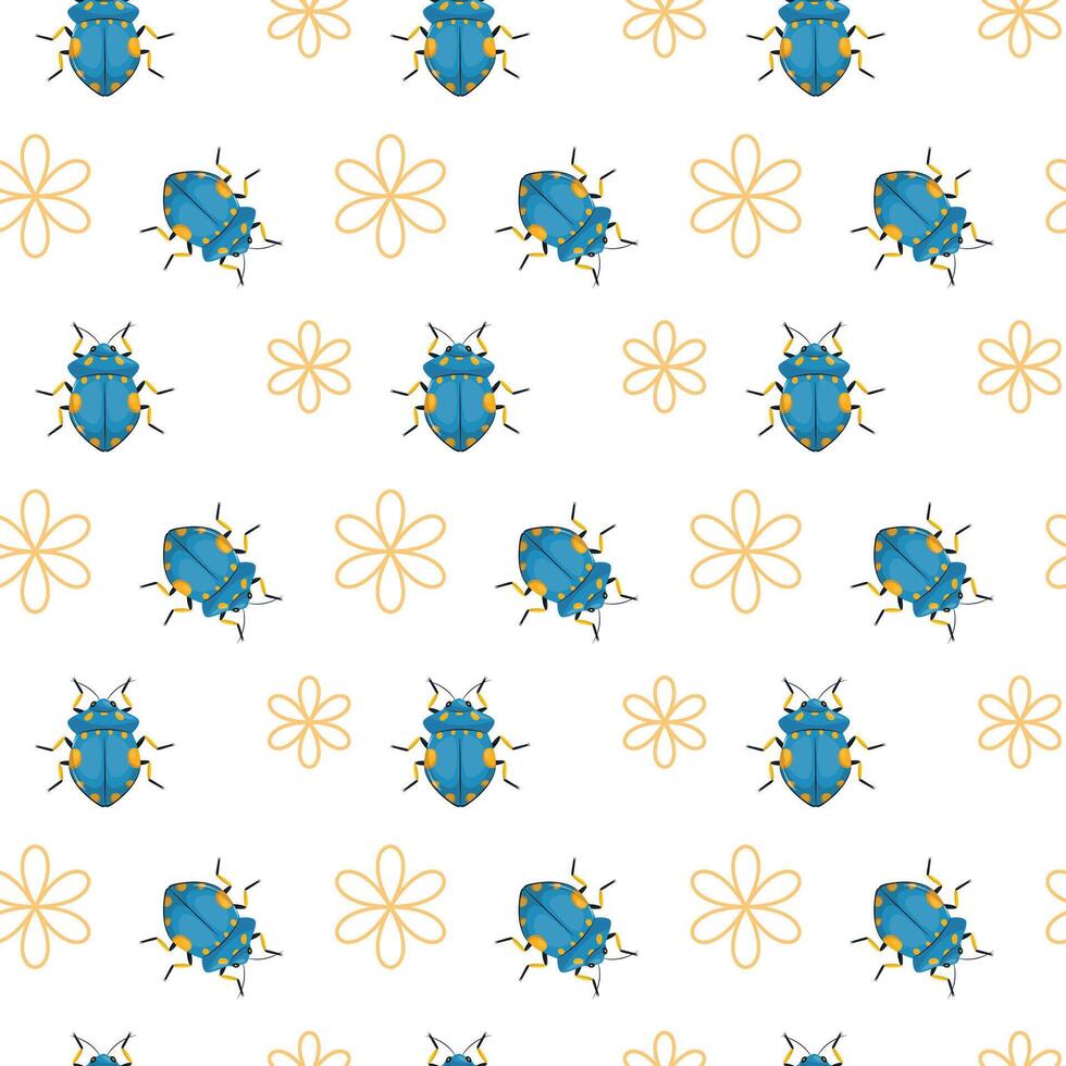 Ladybug And Flower Seamless Pattern Design vector