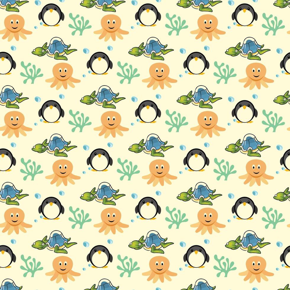 Baby Sea World Seamless Pattern Design vector