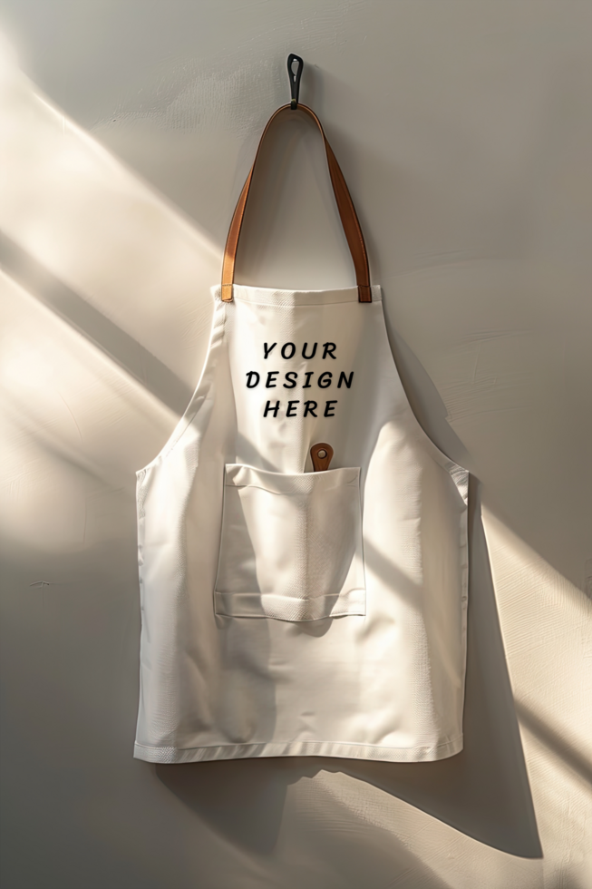 White apron mockup with sunlight shining in psd